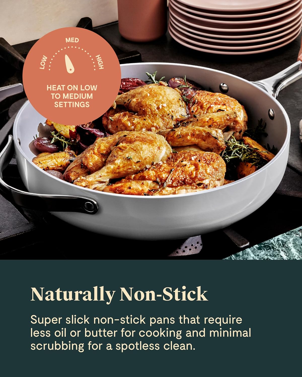 Caraway Fry Pan and Sauté Pan Duo - 10.5' Ceramic Frying Pan and 11.8' Deep Sauté Pan with Lid - Non Stick, Non Toxic, Oven Safe - Marigold