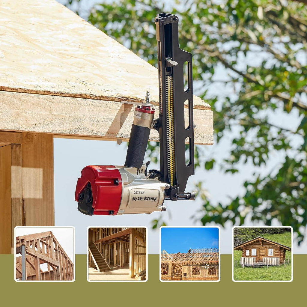Maxparts Framing Nail Gun NR2190, 21° Aluminum Magazine, Framing Nailer Accepts 2' To 3-1/2' Nails, with Rapid Shooting Engine for Pallet, Crating, Framing, Fencing