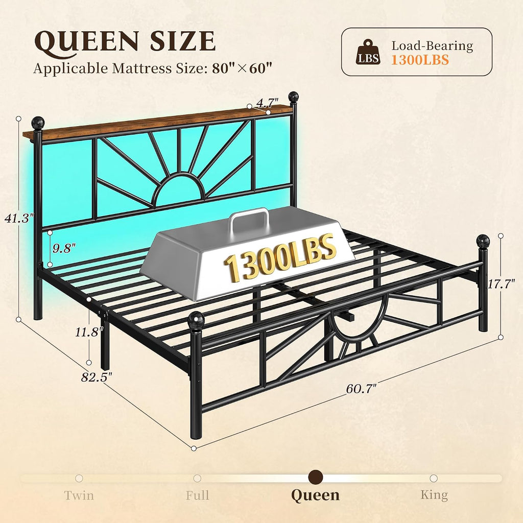 Homkdom 14 inch Queen Size Metal Platform Bed Frame with Headboard, Victorian Queen Bed Frame with Under Bed Storage/No Box Spring Needed/Noise-Free/Easy Assembly, Black