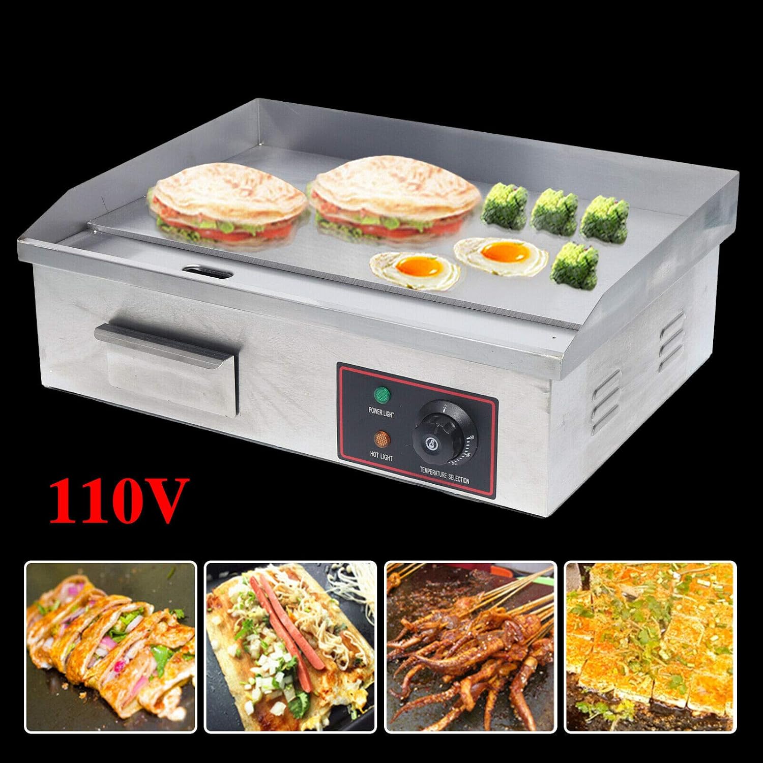 TFCFL Electric Countertop Flat Top Griddle,3KW Commercial Grill Griddle Stove with Adjustable Temperature Control£¬Stainless Steel Teppanyaki Gril for Kitchen