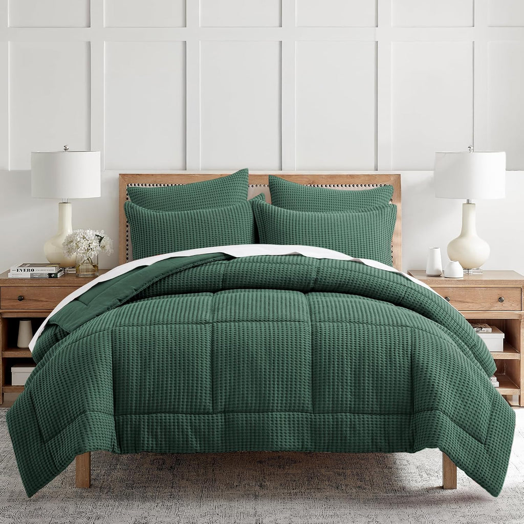 Levtex Home Mills Waffle Twin/Twin XL Comforter Set (68x88in) with 1 Pillow Sham (26x20in) - Forest Green - 100% Cotton Twin Size Comforter Set - Soft, Pre-Washed