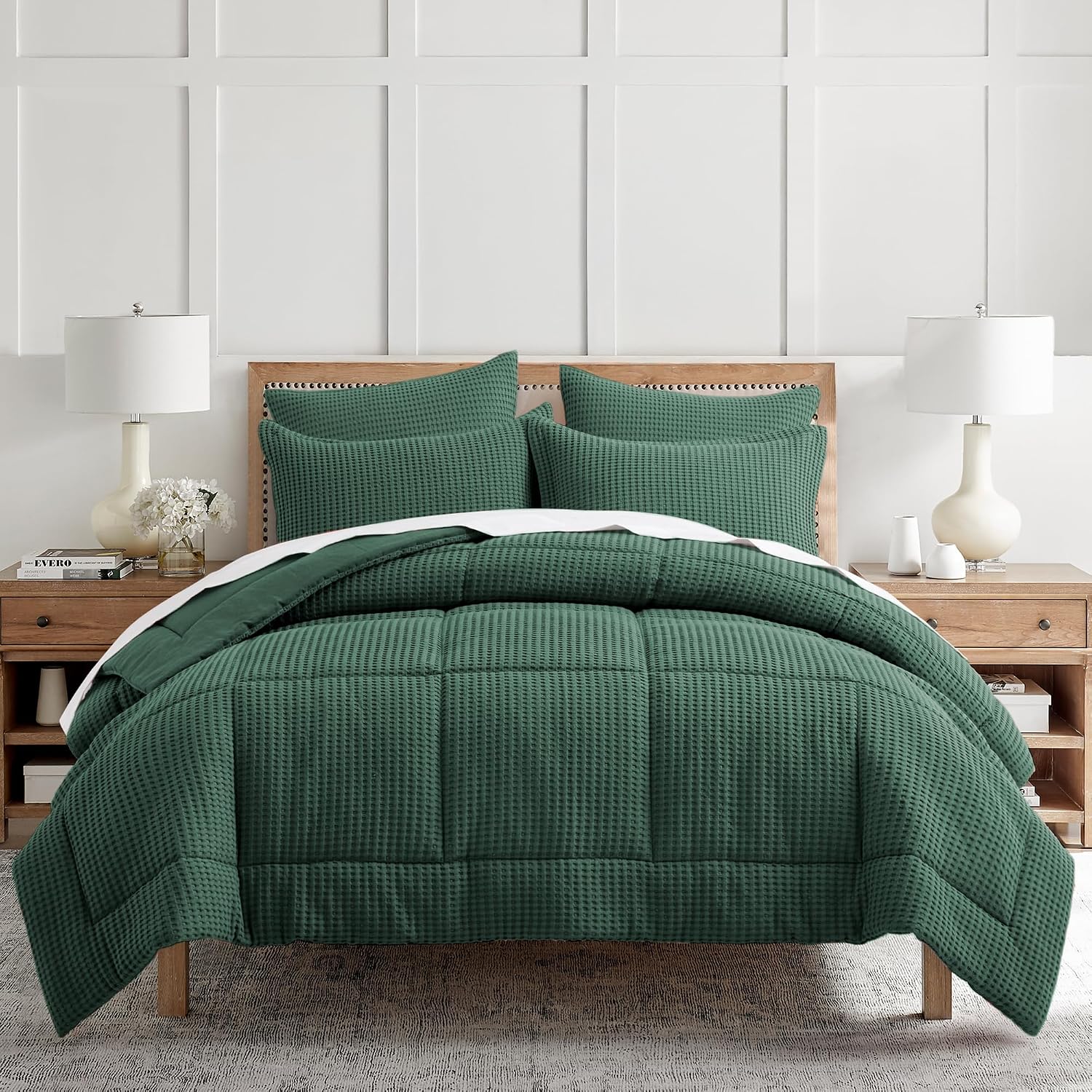 Levtex Home Mills Waffle Twin/Twin XL Comforter Set (68x88in) with 1 Pillow Sham (26x20in) - Forest Green - 100% Cotton Twin Size Comforter Set - Soft, Pre-Washed