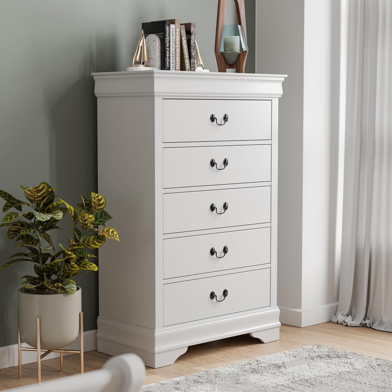 Furniture of America Arabella Traditional Solid Wood 3 Piece Bedroom Set, King Bed Frame, Nightstand, and Chest, Chic Sleigh Design Bedframe with Headboard and Footboard, Box Spring Needed, White