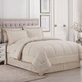 Sweet Home Collection 6 Piece Bed in a Bag with Dobby Stripe Comforter, Sheet Skirt, and Sham Set, Twin, Beige, 6, (Pack of 4)