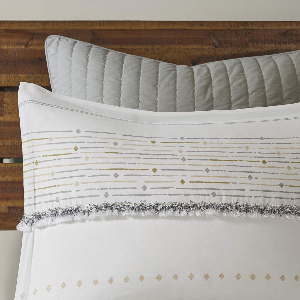INK+IVY Luxurious Cotton-Bedding Set - Mid Century Trendy Geometric Design, All Season Cozy-Cover With Matching-Shams, King/Cal King, Nea Trims Grey/Multi