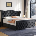 koorlian King Size Bed Frame,Velvet Upholstered Sleigh Bed with Scroll Wingback Headboard & Footboard,Luxury & Soft Button Tufted Modern Bed,Easy Assembly,No Box Spring Needed