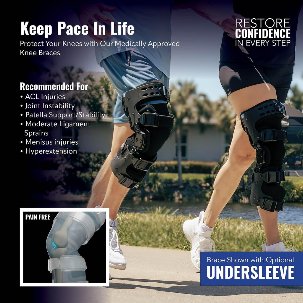 Elite Dual Adjustment Hinged Knee Brace for Men & Women - Knee Support Braces for ACL, Meniscus, Hyperextension Control, Patella & Joint Stability, Right