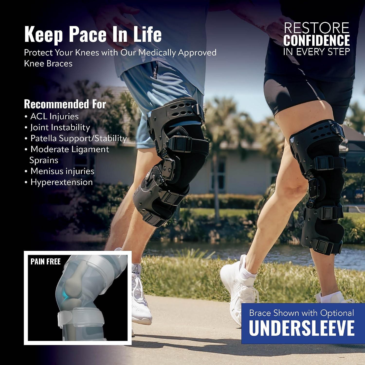 Elite Dual Adjustment Hinged Knee Brace for Men & Women - Knee Support Braces for ACL, Meniscus, Hyperextension Control, Patella & Joint Stability, Left