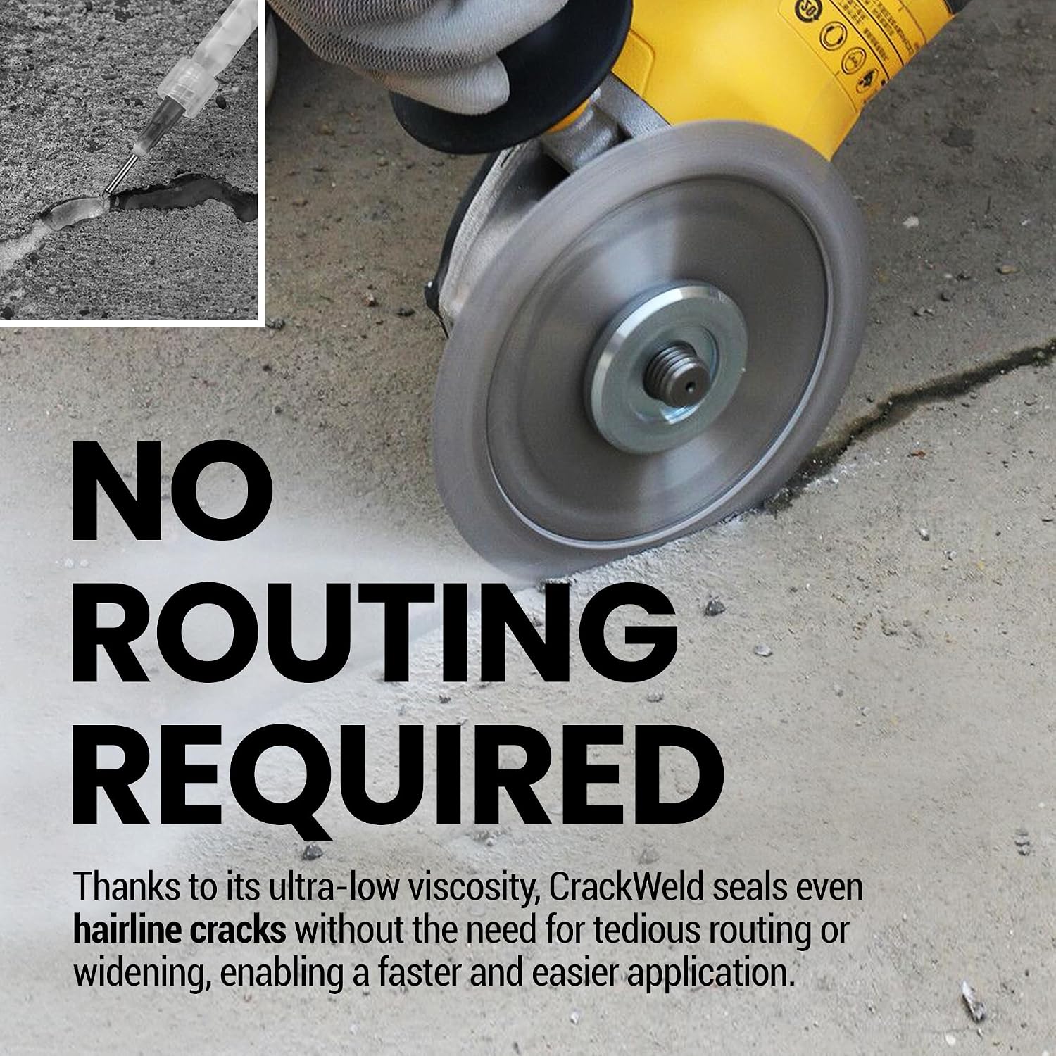 CrackWeld Concrete Crack Repair Kit (2-Pack) – Polyurethane Concrete Crack Filler for Floors & Slabs – Hairline, Shrinkage & Settlement Cracks – Low-Viscosity, Fast-Curing, No Grinding Required