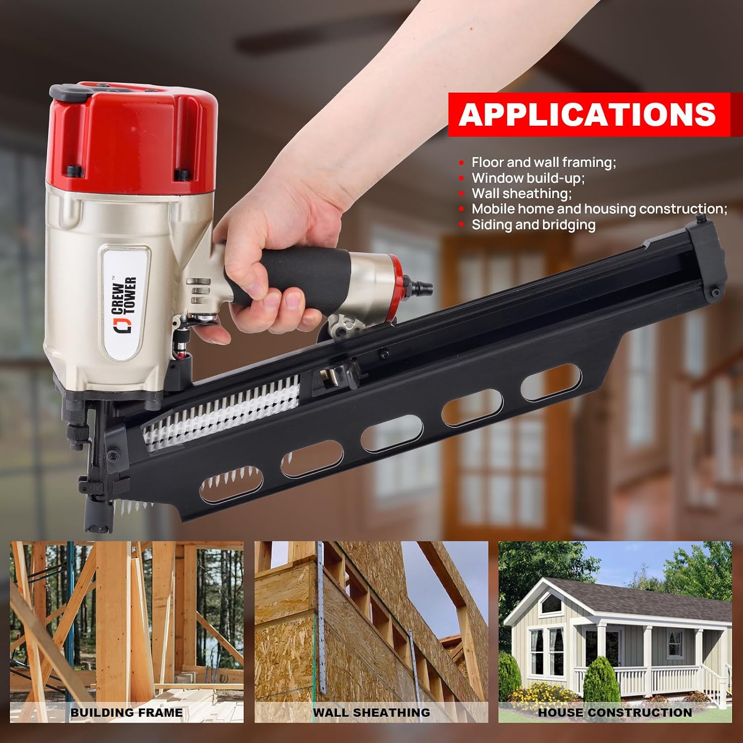 21 Degree Framing Nailer for Contractors - Pneumatic Nail Gun 2 Inch to 3-1/4 Inch for Framing, Sheathing and Roofing - Lightweight 8.6 lbs with Tool-Free Depth Adjustment - SRN9021