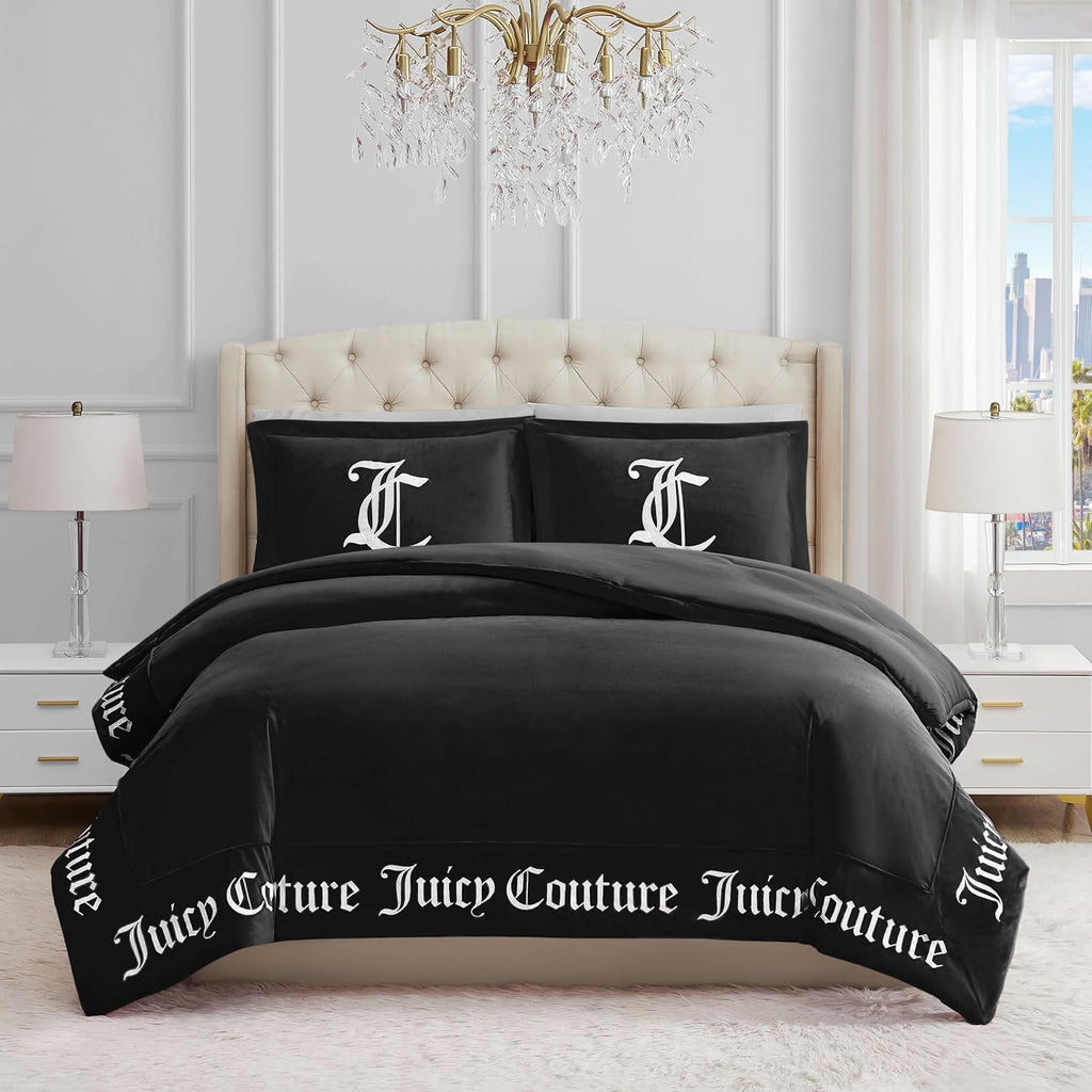 Juicy Couture - Comforter Set - Gothic Design Bedding - Full/Queen - 3 Piece Set Includes (1) 90' x 92' Comforter and (2) 20' x 26' Shams - Wrinkle Resistant - Premium Bedroom Decor - Black