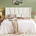Allewie Queen Size Platform Velvet Bed Frame with Geometric Wingback Headboard, Boho Upholstered Bed with Wooden Slats Support, No Box Spring Needed, Easy Assembly, Cream
