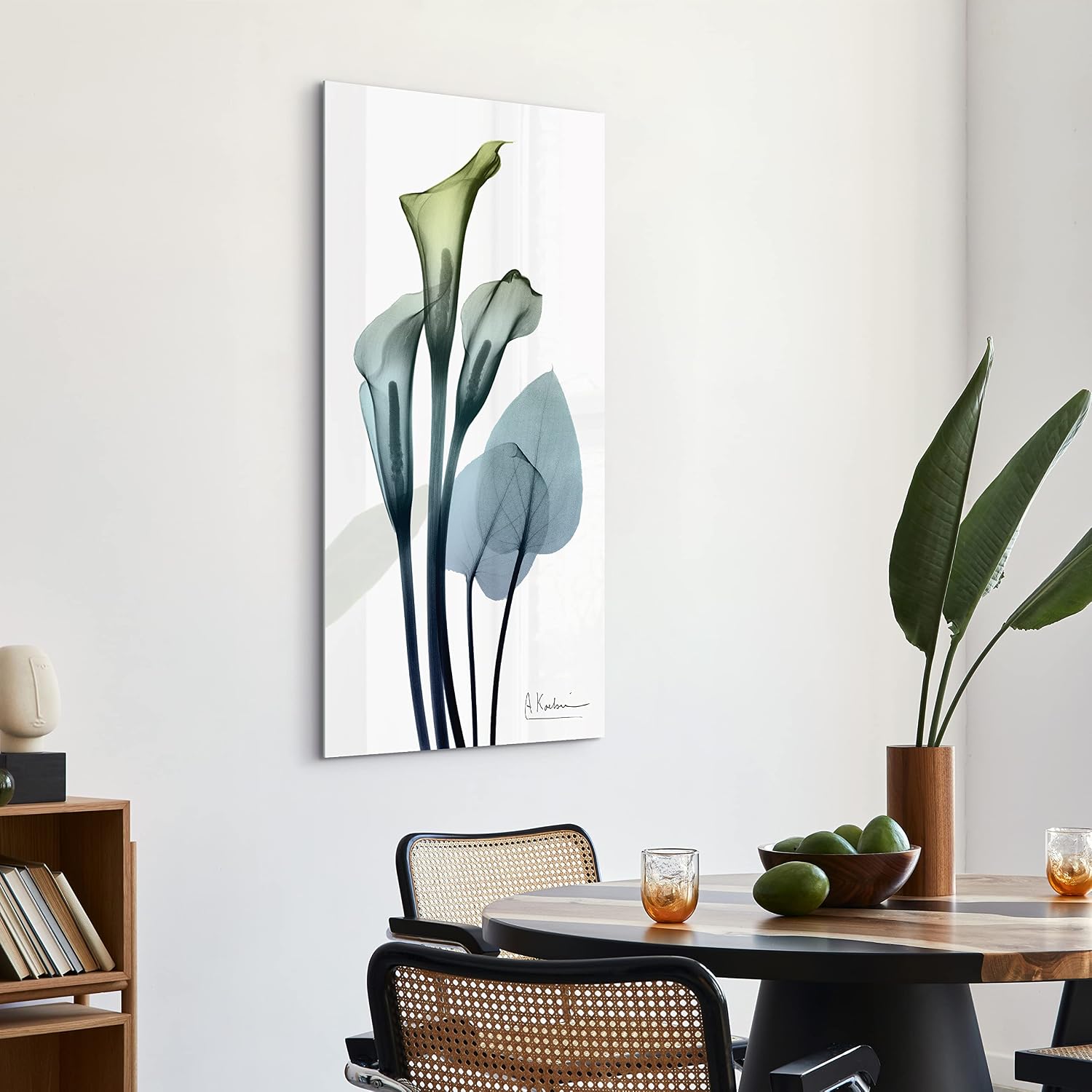 Empire Art Direct Calia Lily Frameless Free Floating Reverse Printed Tempered Glass Wall Art, X-ray Flower Wall Decor, Rectangular, Ready to Hang, Living Room, Bedroom, Kitchen, Gallery, 24' x 48'