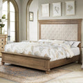 AMERLIFE 68 in Tall Queen Size Bed Frame with Upholstered Headboard, Solid Wood Farmhouse Platform Bed, Bohemian Tufted Wooden Panel Design, Noise-Free, Light Oak