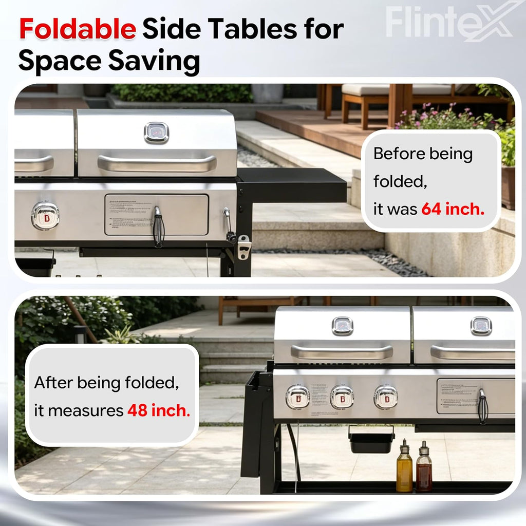 Flintex Gas and Charcoal Grill Combo with Griddle, Propane Grill Griddle Combo with Dual Fuel BBQ System, 720 sq.in. Cooking Area, Porcelain-Enameled Cast Iron Grates and Pan
