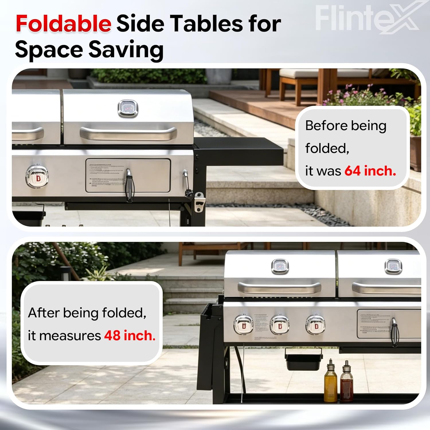 Flintex Gas and Charcoal Grill Combo with Griddle, Propane Grill Griddle Combo with Dual Fuel BBQ System, 720 sq.in. Cooking Area, Porcelain-Enameled Cast Iron Grates and Pan