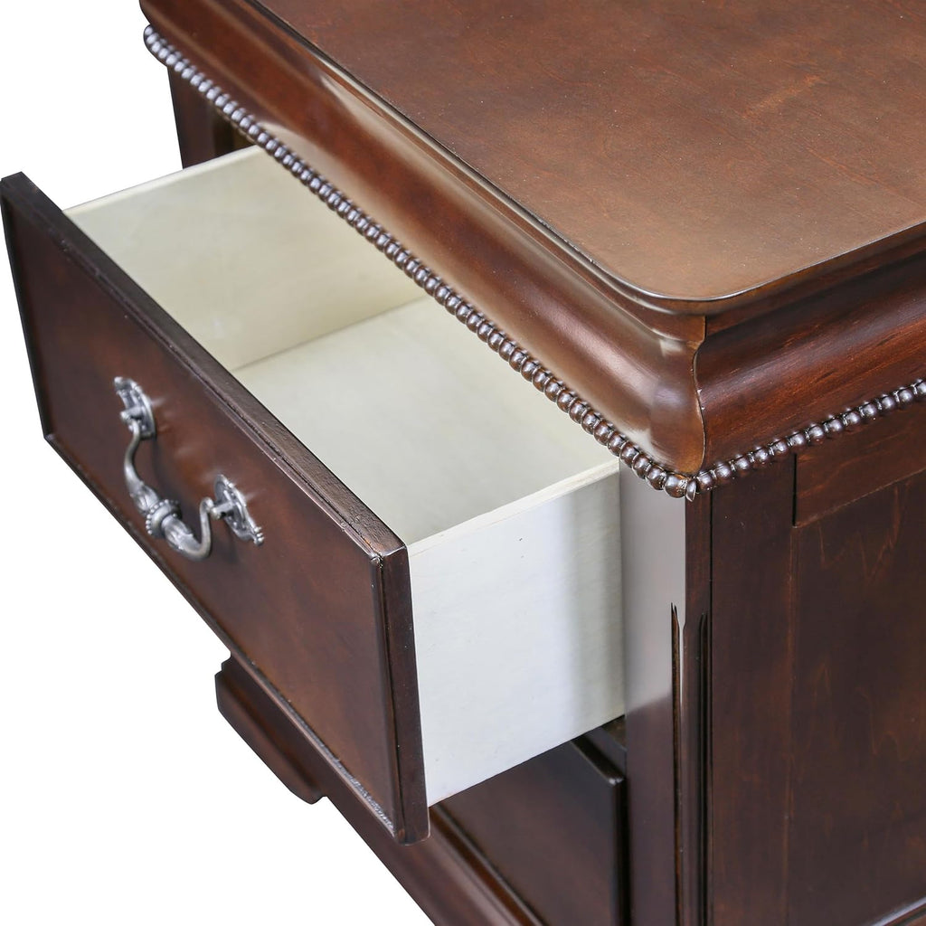 Furniture of America FOA Ruben 2pc Cherry Solid Wood Panel Bedroom Set - King + Nightstand