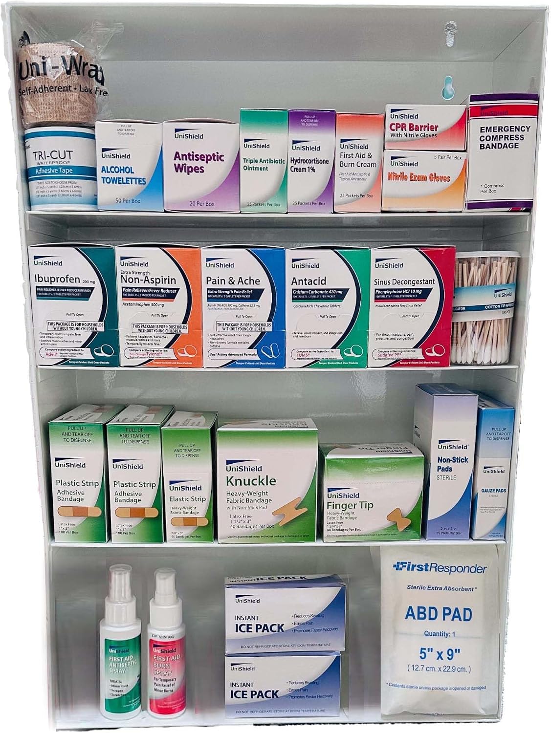 4-Shelf Metal 1st Aid Cabinet Class A, Large Capacity First Aid Wall Mount Medicine Cabinet, Secure Metal Med Box with Easy Access, Exceeds OSHA/ANSI Z308.1 2015, Over 1,200-Pieces