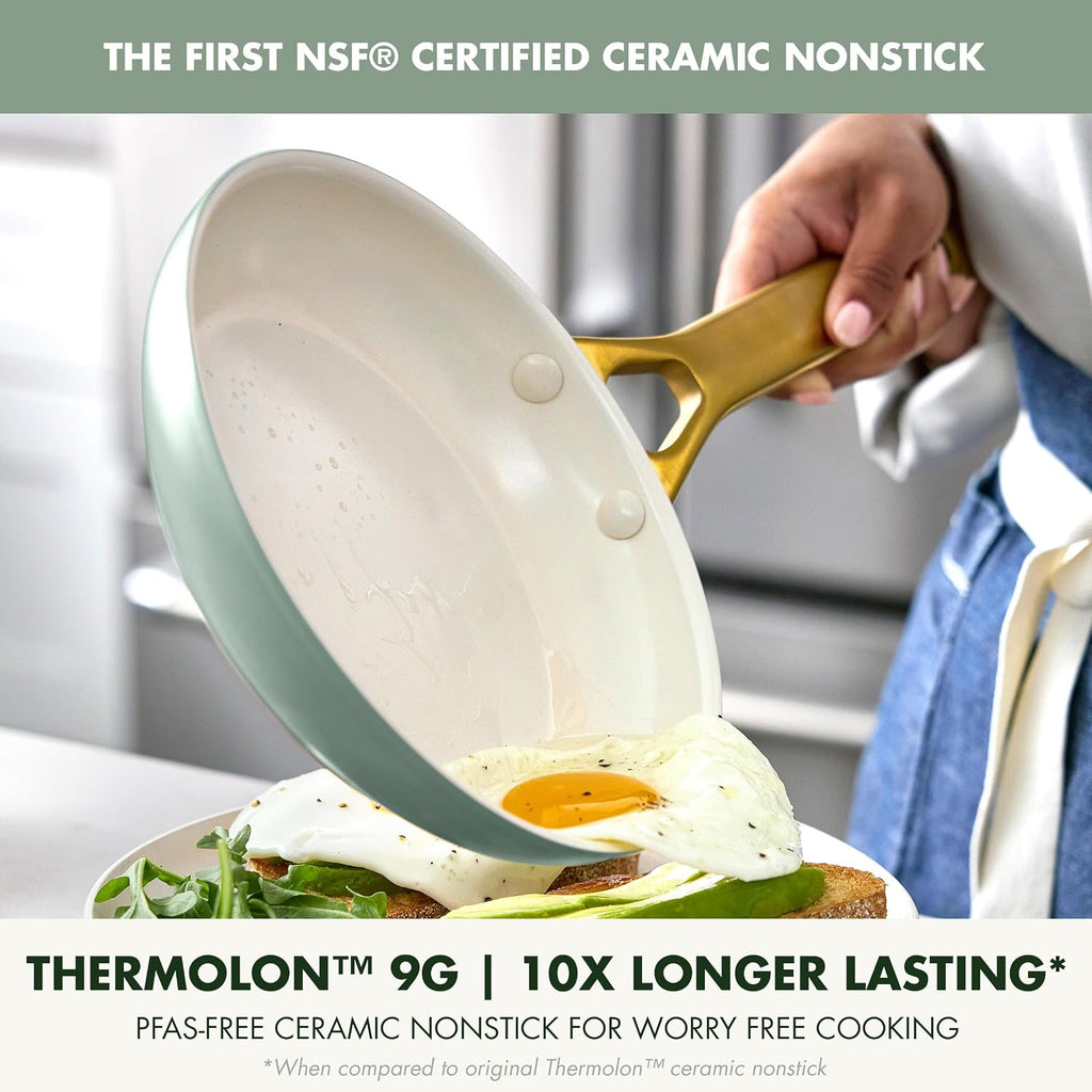 GreenPan Nonstick Reserve Pro 10' & 12' Frying Pan Set, NSF Certified Ceramic, Hard Anodized PFAS-Free Skillets, Stainless Steel Handles, Oven & Dishwasher Safe, Moss Green