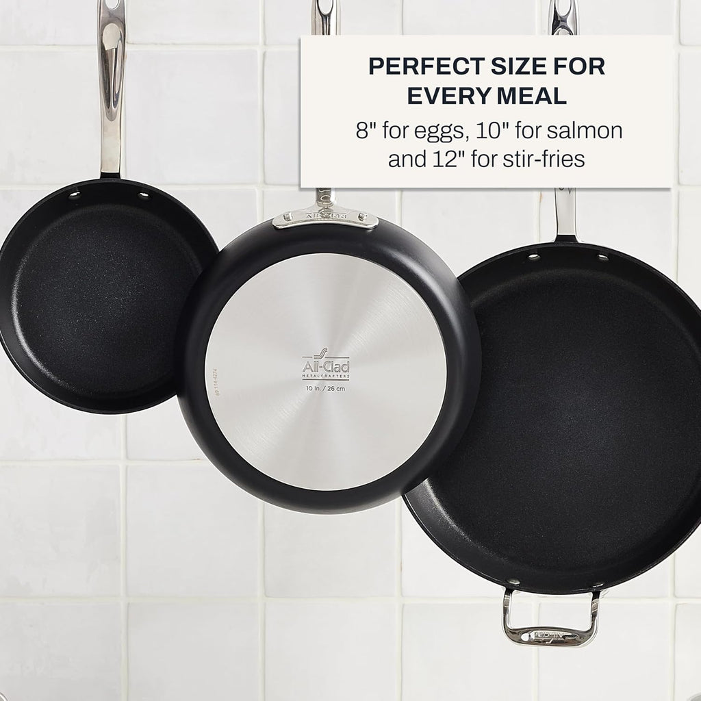 All-Clad HA1 Hard Anodized Nonstick Fry Pan Set – 5-Piece Cookware, 8', 10', 12' Skillets with Lid, Induction Compatible, Oven Safe to 500°F, Lid Safe to 350°F, Black
