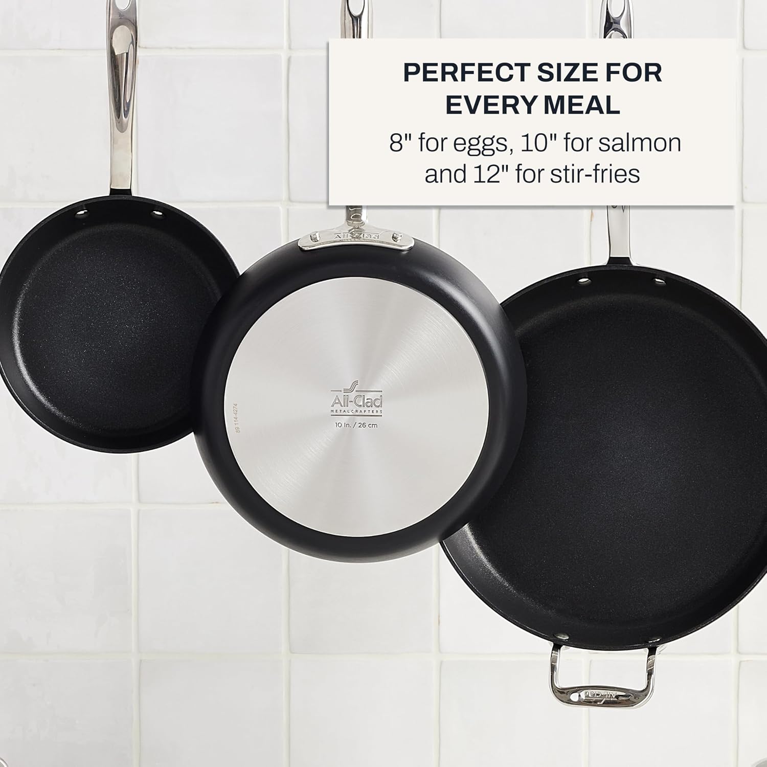 All-Clad HA1 Hard Anodized Nonstick Fry Pan Set – 5-Piece Cookware, 8', 10', 12' Skillets with Lid, Induction Compatible, Oven Safe to 500°F, Lid Safe to 350°F, Black