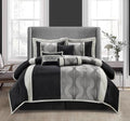 Stratford Park Black and Silver Comforter Set California King Size, 7 Pieces Striped All Season Bedding Set