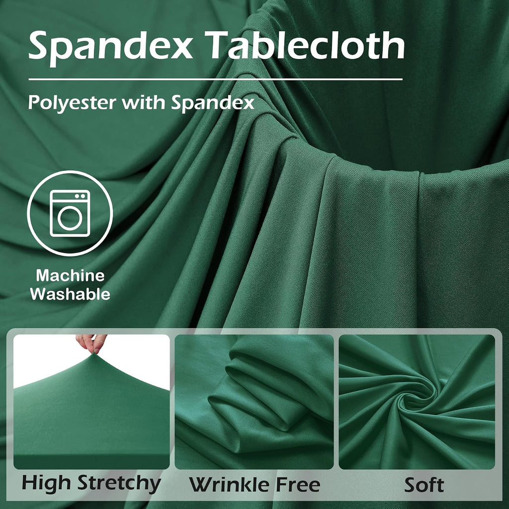 6 pk Hunter Green Round Spandex Tablecloths 60 in with Ruffled Skirt,Wrinkle Free High-Stretch 120 inch Table Cloth Round Fitted 5ft Tables,Spandex Table Covers 5ft for Forest Party Wedding Banquet