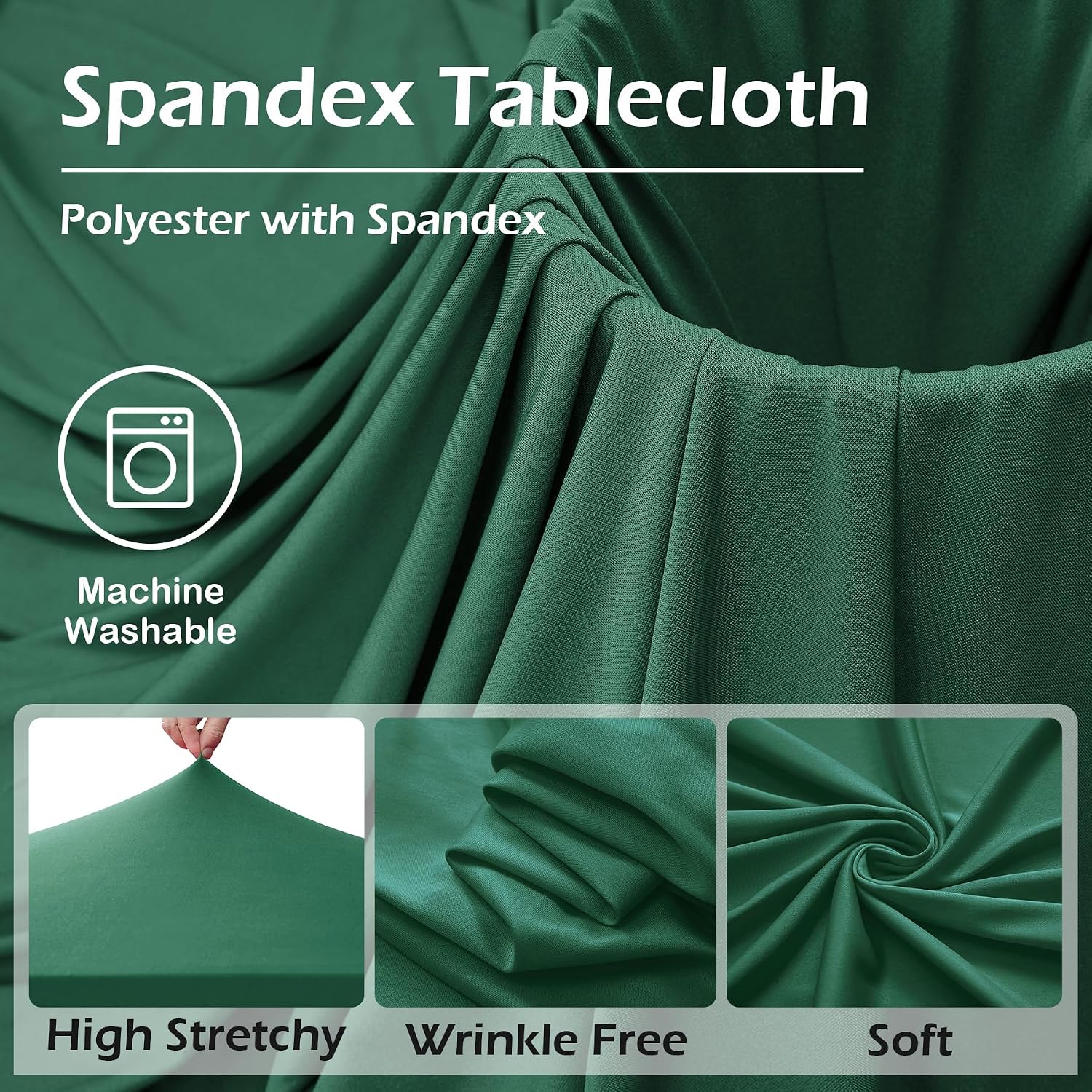 6 pk Hunter Green Round Spandex Tablecloths 60 in with Ruffled Skirt,Wrinkle Free High-Stretch 120 inch Table Cloth Round Fitted 5ft Tables,Spandex Table Covers 5ft for Forest Party Wedding Banquet