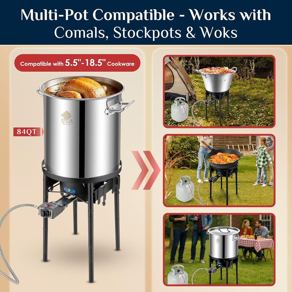 23' Concave Comal w/50,000BTU Propane Grill Burner Set, Discada disc Outdoor Cooker, Stainless Steel Griddle Fryer Cookware Set, Disco Para Cocinar, Tacos Stir Fry Wok, Paella Burner and Stand Set