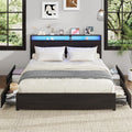 Kiivakii King Size Bed Frame with 4 Storage Drawers, LED Platform Bed with Headboard, Built in Charging Station, Noise Free, Metal Support Base, No Box Spring Needed, Black