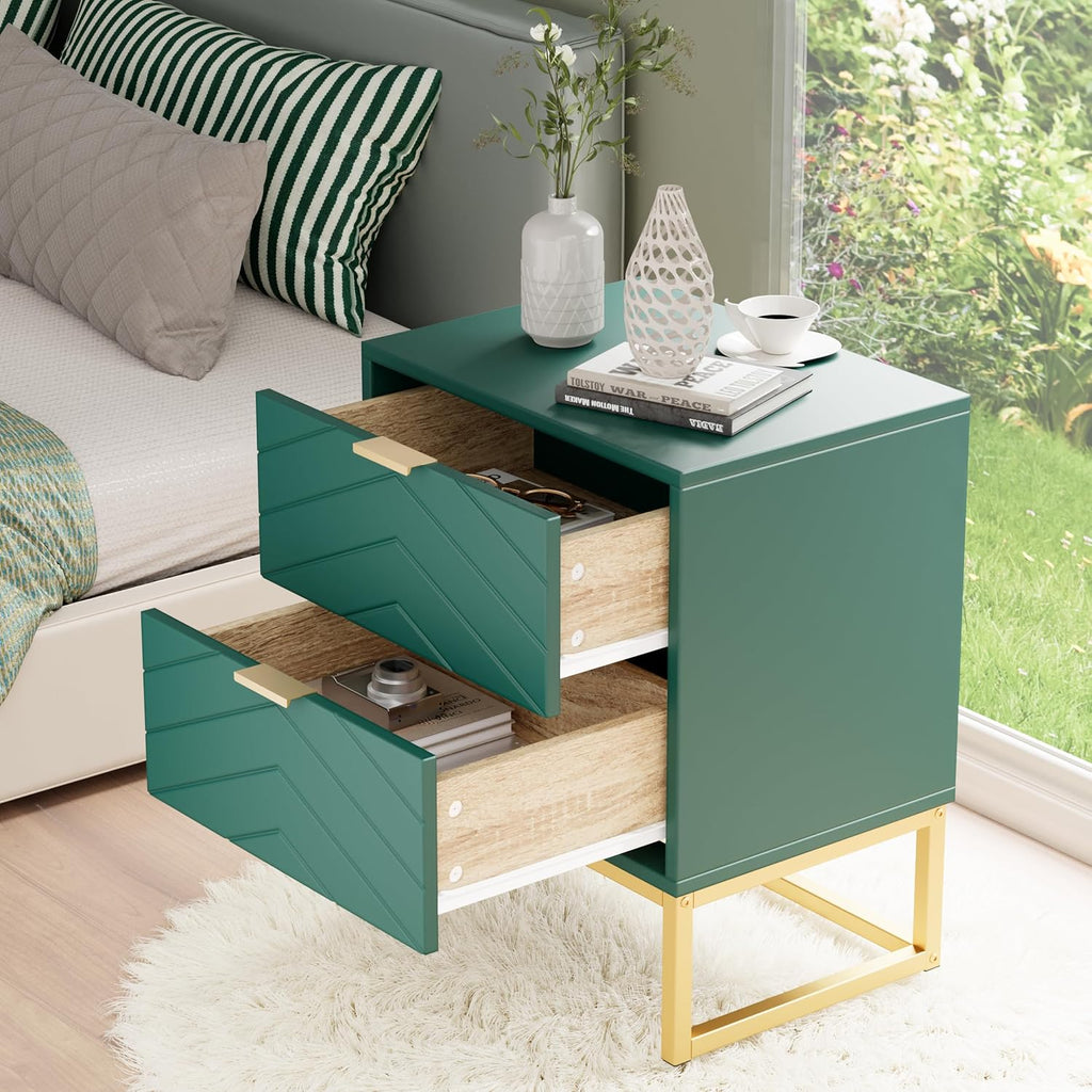 Anbuy 3 Pieces Bedroom Sets, 6 Drawer Dresser and Nightstand Sets for Bedroom, Night Stand Set of 2 & 6 Drawer Dresser with Gold Handles, Morden Wood Chest of Drawers Storage Cabinet Set, Green