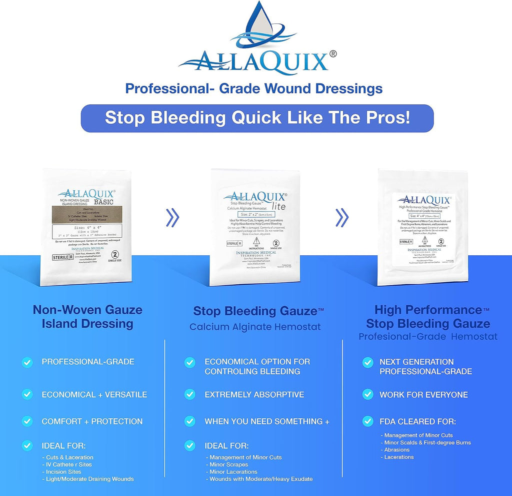 Bulk AllaQuix Quick Pack Stop Bleeding Gauze – Wholesale Case (10 × 20-Pack Quick Pack Boxes = 200 Sterile 2'x2' Chitosan Pads) – Multi-Station Refill for Facility Safety & Distributors