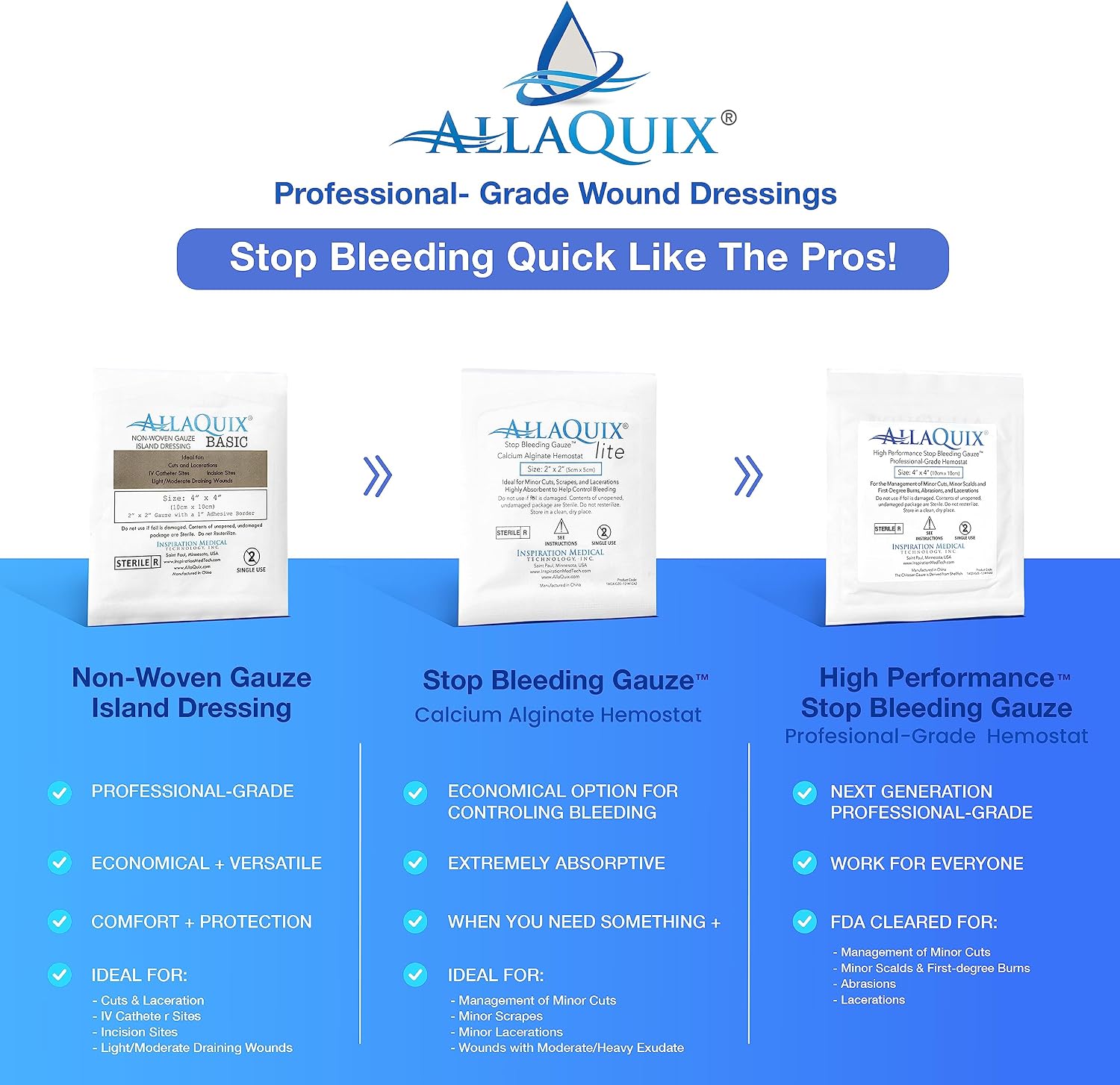 Bulk AllaQuix Quick Pack Stop Bleeding Gauze – Wholesale Case (10 × 20-Pack Quick Pack Boxes = 200 Sterile 2'x2' Chitosan Pads) – Multi-Station Refill for Facility Safety & Distributors