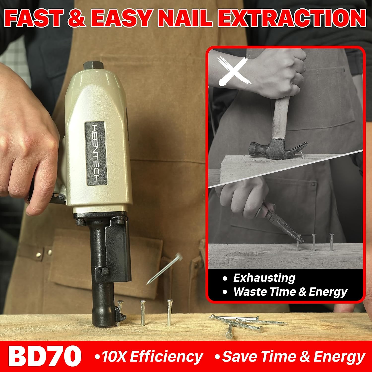 KEENTECH Pneumatic Nail Puller, Fast & Labor-Saving Nail Remover Tool, Denailer Air Gun With Safety Trigger, Nail Puller Tool Effortlessly Removes 3/4'-2-3/4' Nail From Recycled Wood, Pallets, Fences