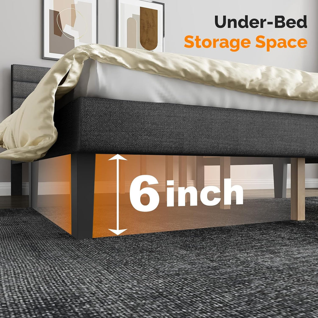 VINGLI Full Bed Frame with Headboard,Upholstered Platform Bed with Adjustable Headboard,Heavy Duty Slats Support,Mid Century Modern,Noise Free, No Box Spring Needed, Dark Gray