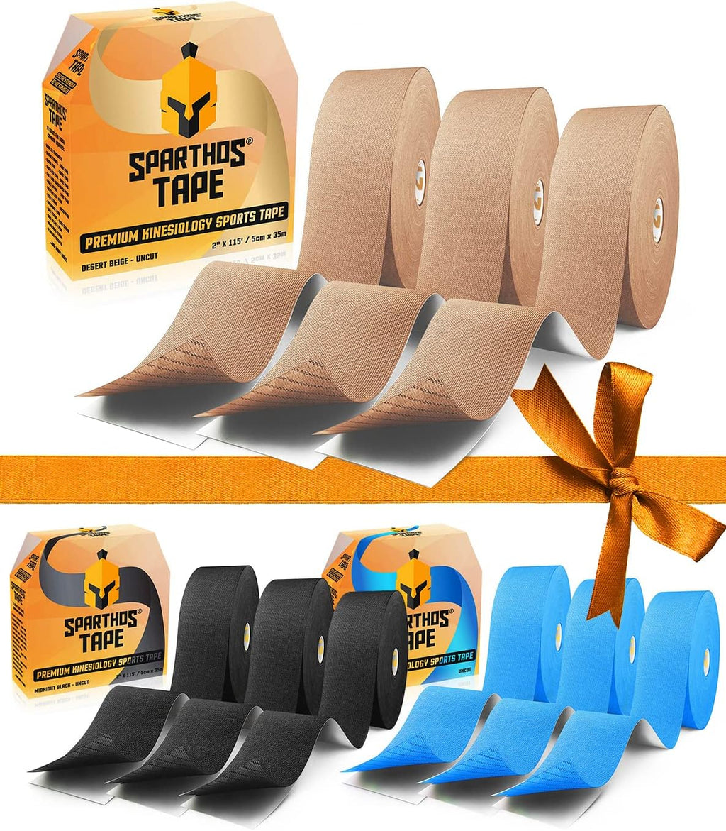 Sparthos Tape Color Bundle: Desert Beige + Electric Blue + Midnight Black [Uncut 115 ft. Roll] - Pack of 9