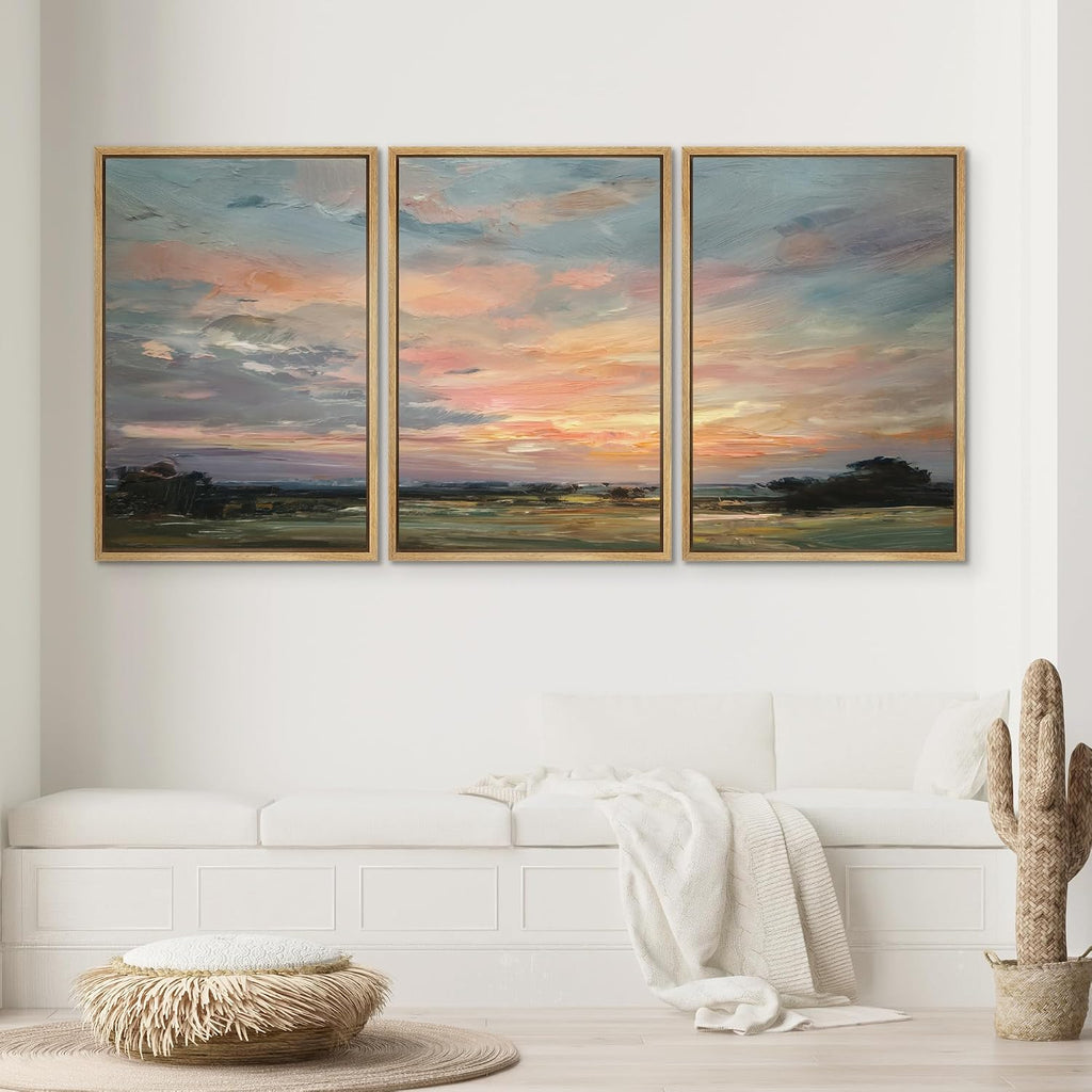 SIGNWIN Framed Canvas Print Wall Art Set Sunset Horizon Sky Landscape Photography Modern Art Landscape Relax/Calm for Living Room, Bedroom, Office - 16'x24'x3 NATURAL