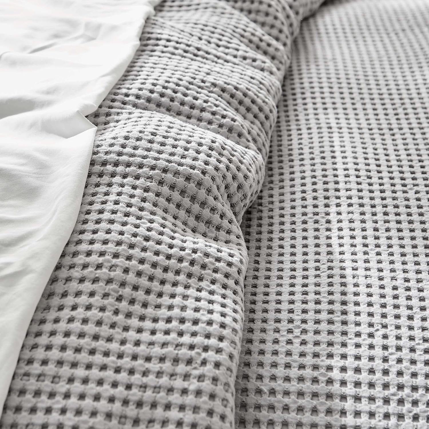 Levtex Home Mills Waffle Queen Duvet Cover Set (90x94in) with 2 Pillow Shams (26x20in) - Grey Pewter - 100% Cotton Queen Size Duvet Cover Set - Soft, Pre-Washed