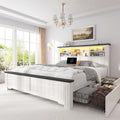EnHomee Full Size Bed Frame with Headboard and Storage, 4 Drawers and LED Built in Charging Station Full Bed Frame with Storage Farmhouse,NO Noise,No Box Spring Needed,White