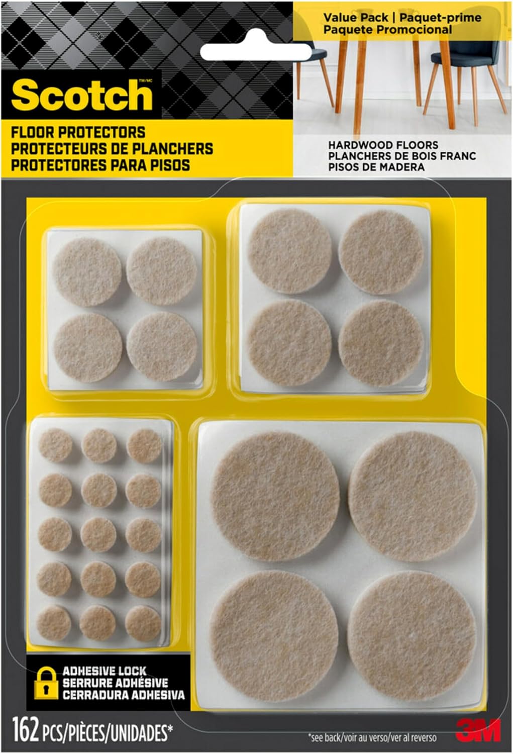 Scotch Felt Pads, Furniture Pads for Protecting Hardwood Floors, Round, Assorted Sizes, Self-Stick Design, Protecting from Nicks, Dents, Scratches (SP845-NA), Beige, 24 Pack (3888 Pieces)
