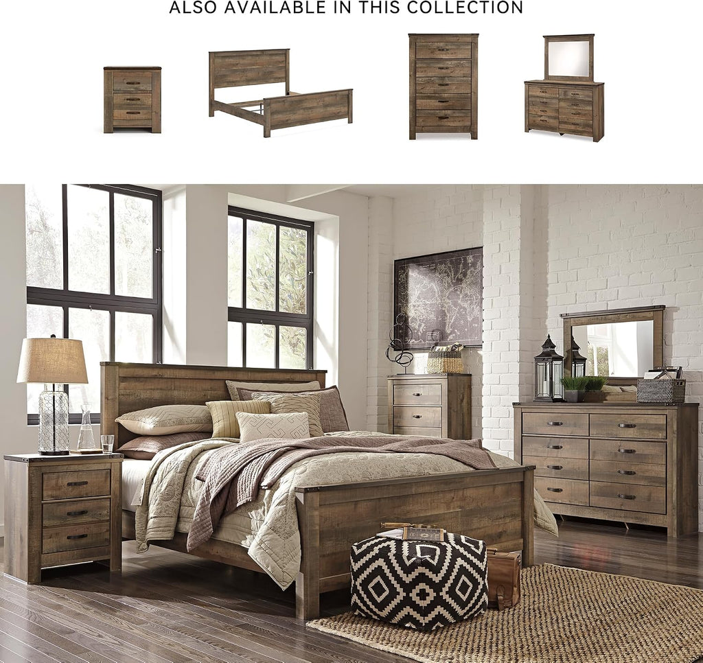 Signature Design by Ashley Trinell Casual King Panel Bed with Metal Slats and Nailheads, Foundation or Box Spring Needed, Dark Brown