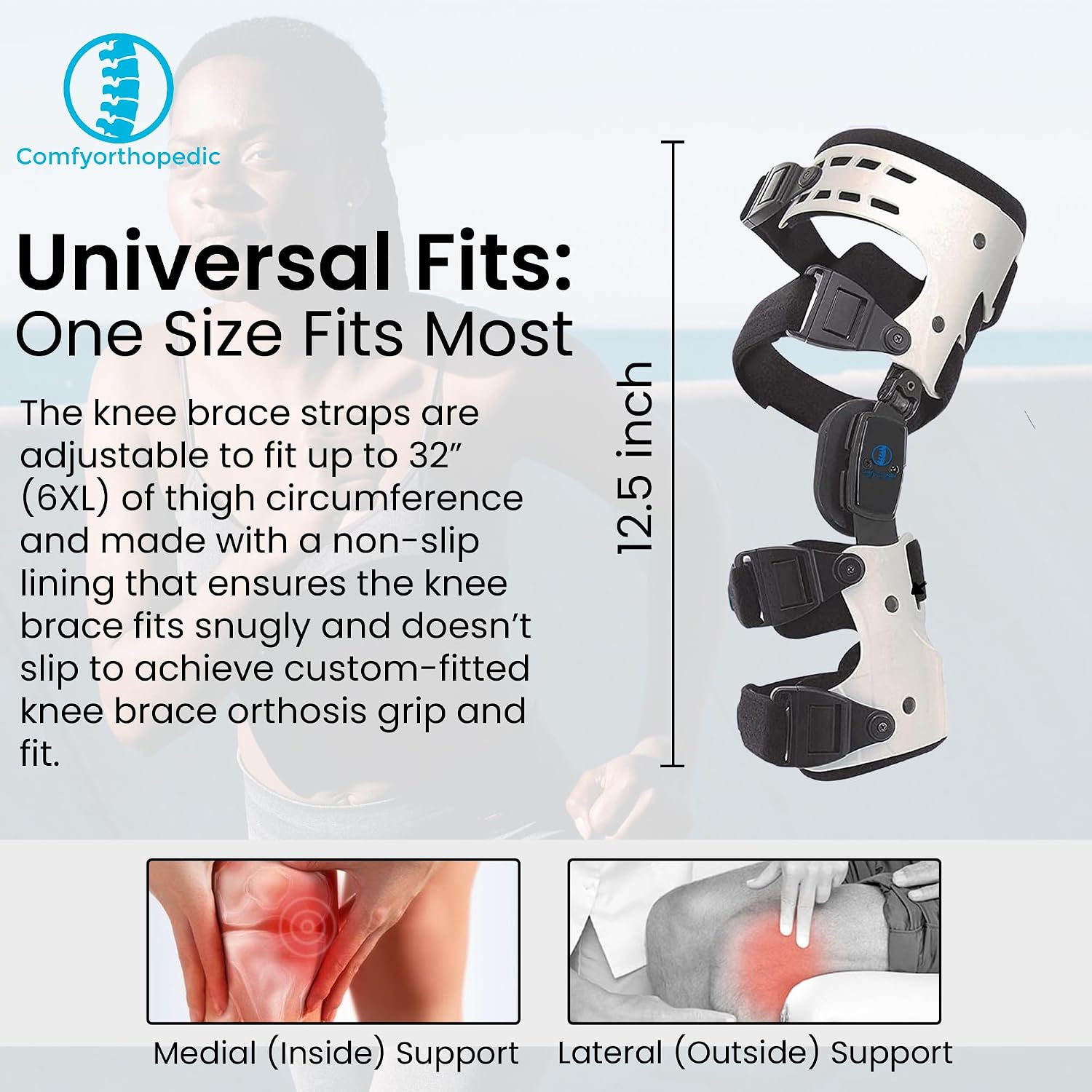 Comfyorthopedic UPGRADED OA Medial Unloader Knee Brace for Men and Women Osteoarthritis & Arthritis Pain Support, Bone on Bone Valgus Varus Joint Offlaoder L1851 L1843 Built-in Hex Key Plus Size Fit Up ot 32in