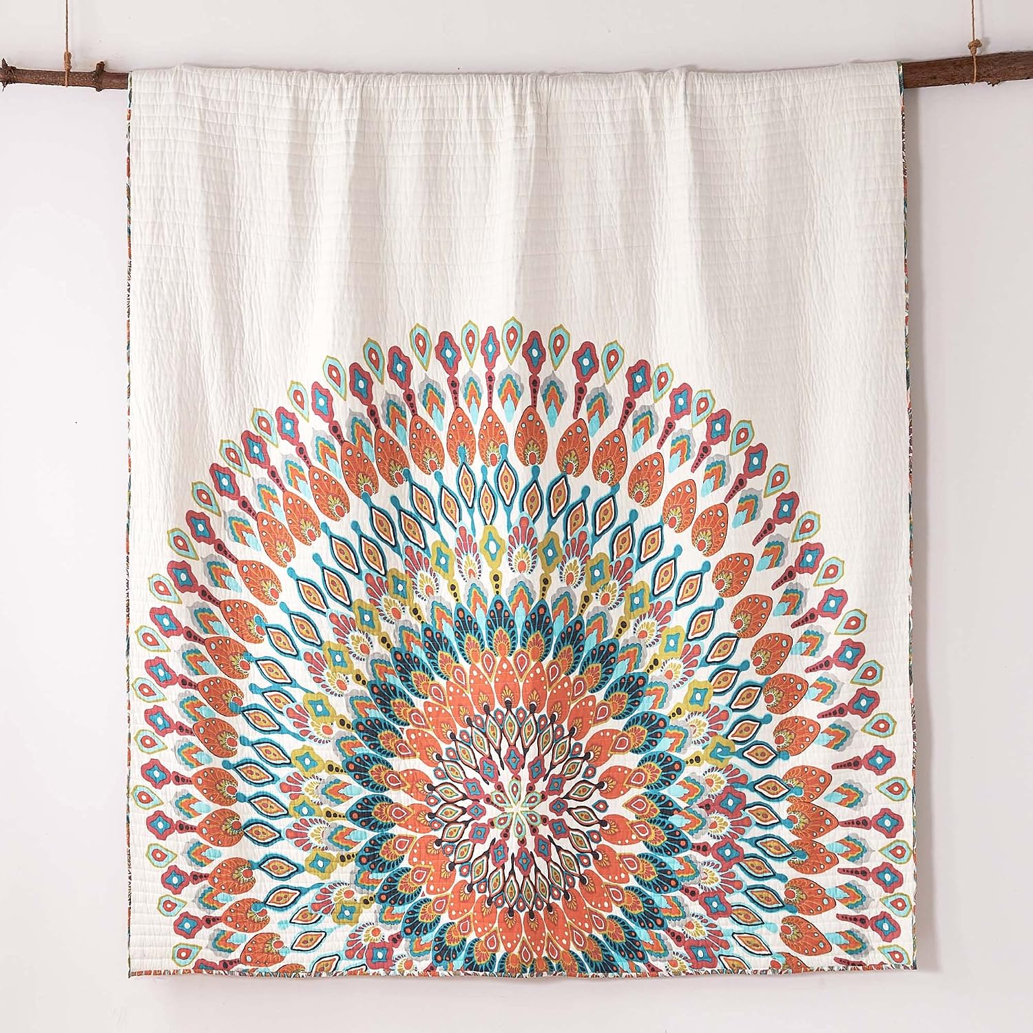 Levtex Home - Mirage Quilt Set - Twin/Twin XL Quilt + One Standard Pillow Sham - Medallion - Teal Orange Red Green Yellow - Quilt (68x86in.) and Pillow Shams (26x20in.) - Reversible - Cotton Fabric