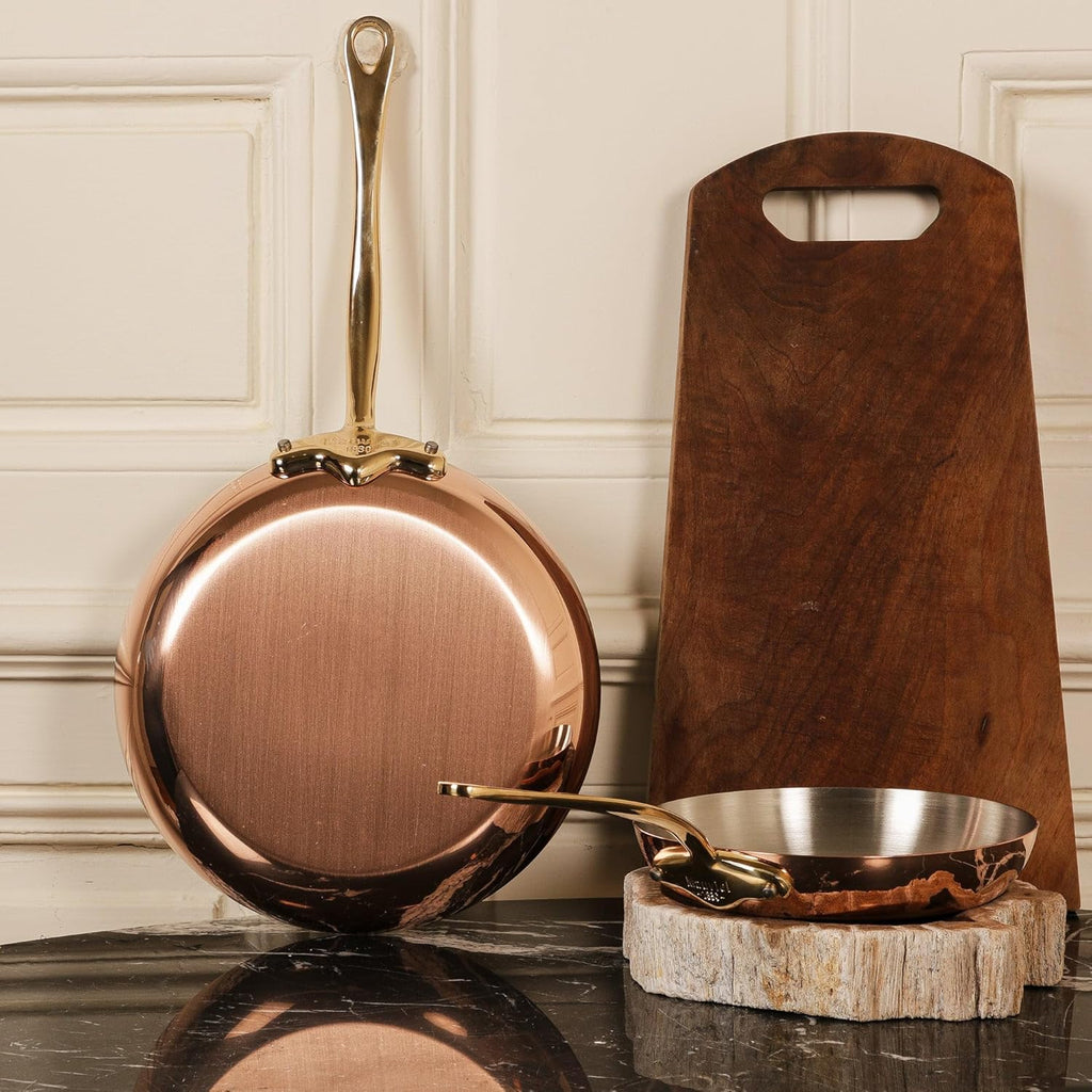 Mauviel M'Heritage 150 B 1.5mm Polished Copper & Stainless Steel Saute Pan With Lid, And Brass Handle, 1-qt, Made in France