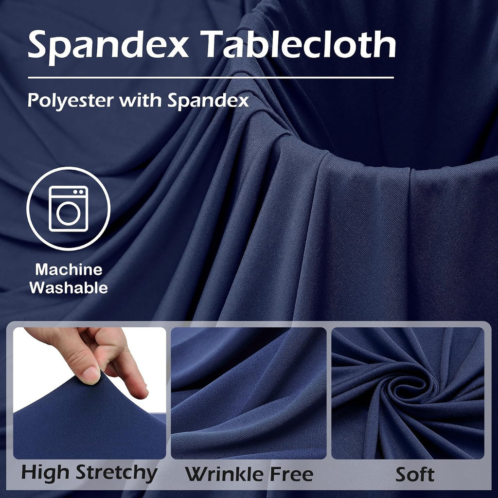 6 pk Navy Blue Round Spandex Tablecloths 60 in with Ruffled Skirt,Wrinkle Free High-Stretch 120 inch Table Cloth Round Fitted 5ft Tables,Spandex Table Covers 5ft for Forest Party Wedding Banquet