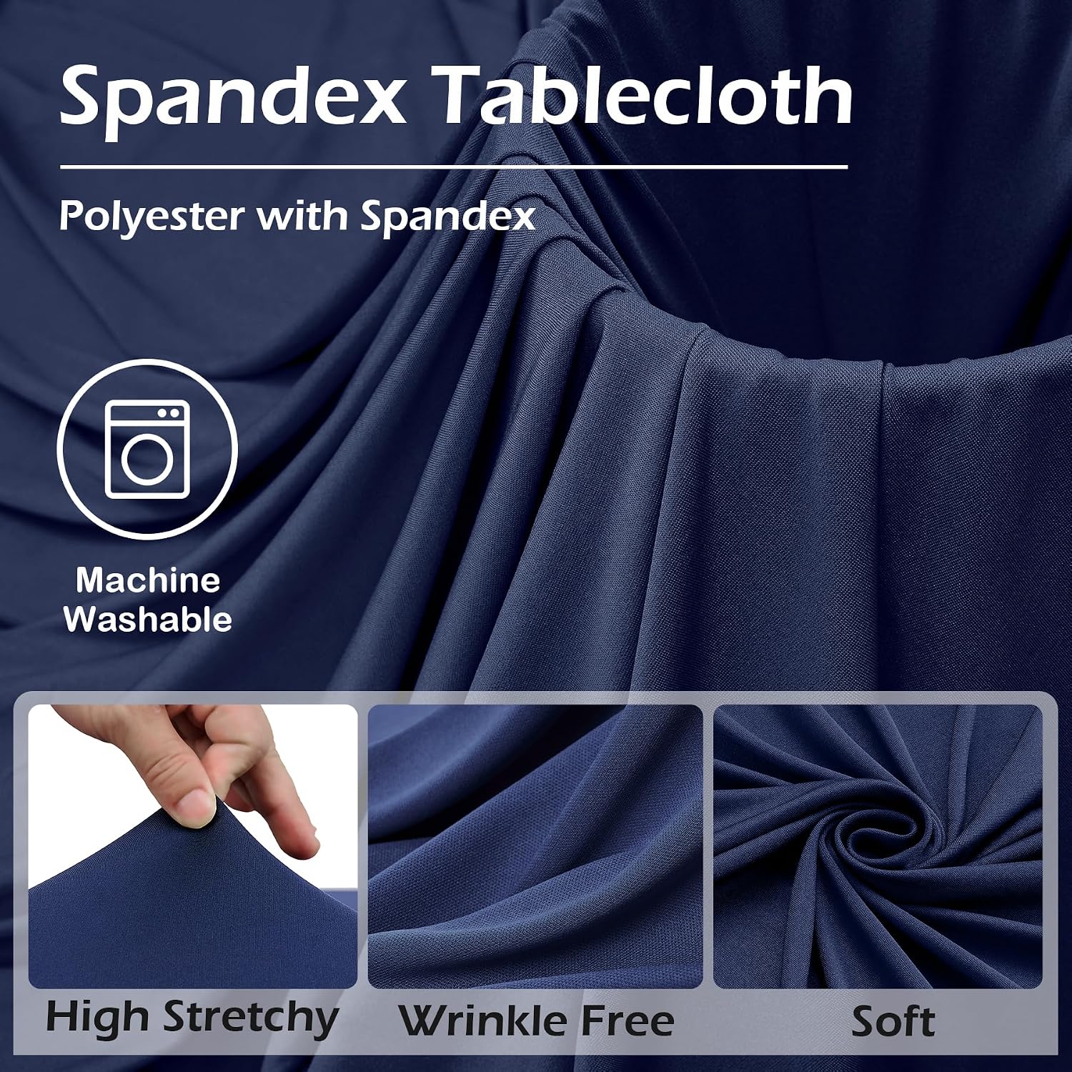 6 pk Navy Blue Round Spandex Tablecloths 60 in with Ruffled Skirt,Wrinkle Free High-Stretch 120 inch Table Cloth Round Fitted 5ft Tables,Spandex Table Covers 5ft for Forest Party Wedding Banquet