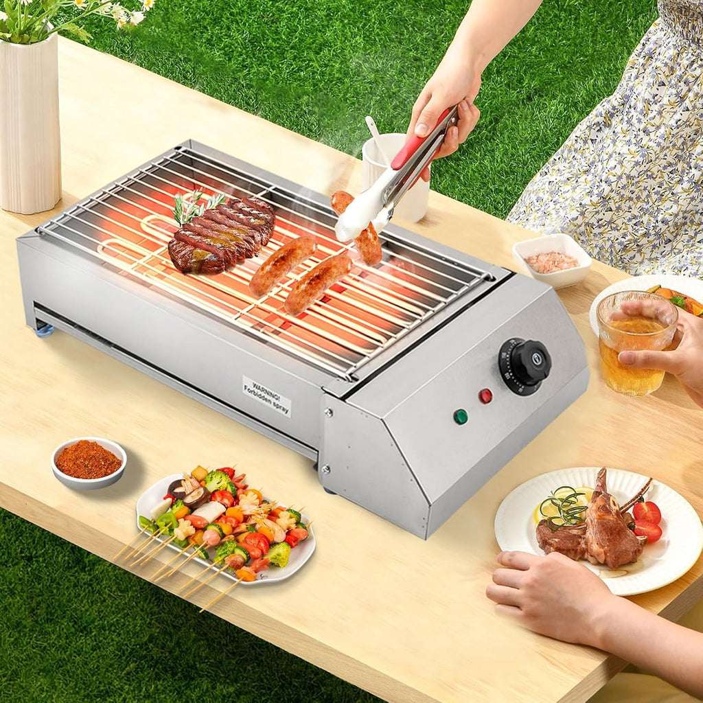 Electric Barbecue Grill, 21' Tabletop Griddle 1800W Stainless Steel Portable BBQ Grill 110V Commercial Smokeless Oven Grill with Temperature Control for Party