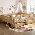 Bellemave Queen Size Bed with Slats and Stairs, Queen Size Platform Bed Frame with Fence, Bookshelf and Storage Drawers, Easy Assemble Beds for Girls, Boys, Light Natural