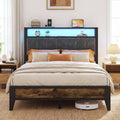 OLEVS Full Bed Frame Metal Platform Bed Queen Size with 2-Tier Storage & LED Light Headboard & Footboard, Charging Station Type C, No Box Spring Needed
