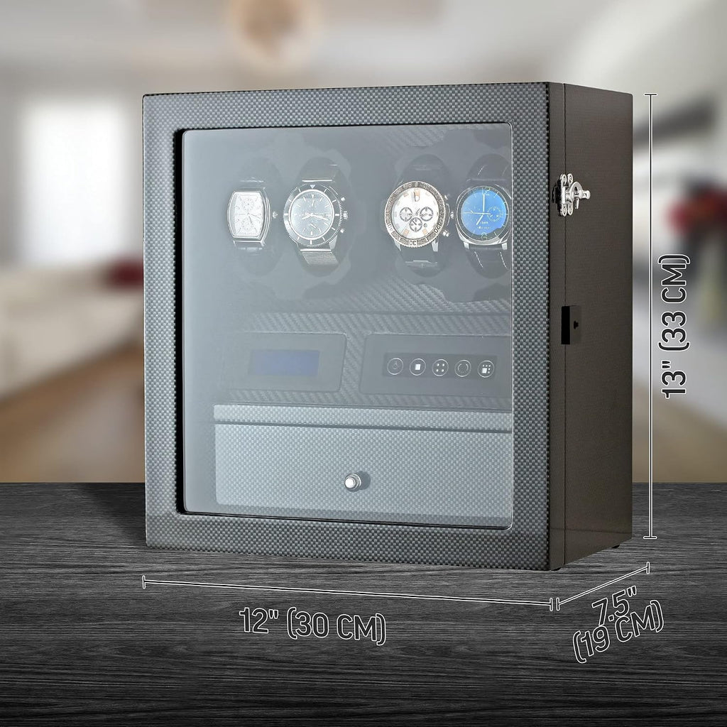 4 Watch Winder with 5 Watch Storage Space, LCD Display, Touch Control and Interior Light
